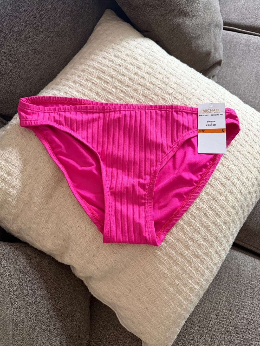 Michael Kors Bright Pink Ribbed Bikini Bottom